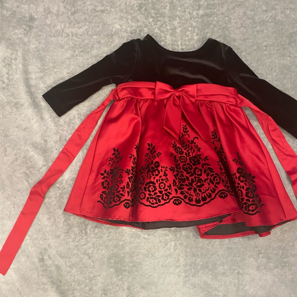 Girls dress size 18 mos. Rare editions velvet long sleeve drop waist red & black